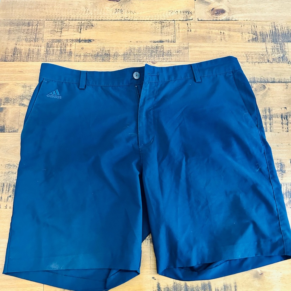 Flat Front Adidas Men's Blue Shorts 7 Inch Inseam